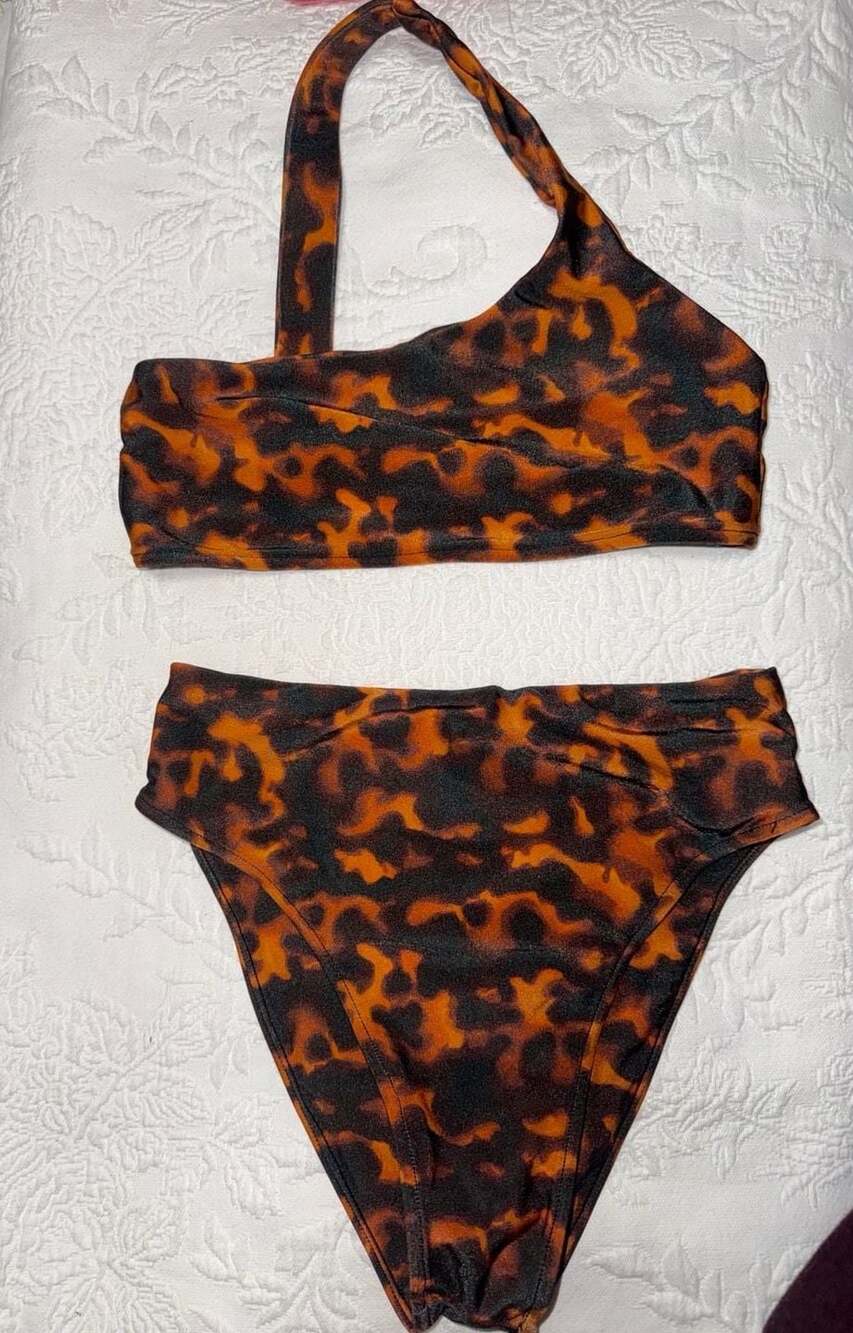 JMP The Label Dallas One Shoulder Bikini Set Tortuga Animal Print Size XS